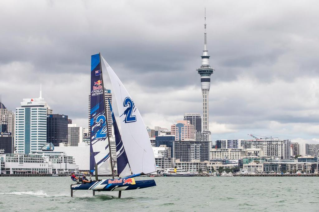 Young Sailors train in practice during Foiling Generation on the Waitemata Harbour in Auckland, New Zealand on March 2, 2016  © Red Bull Content Pool